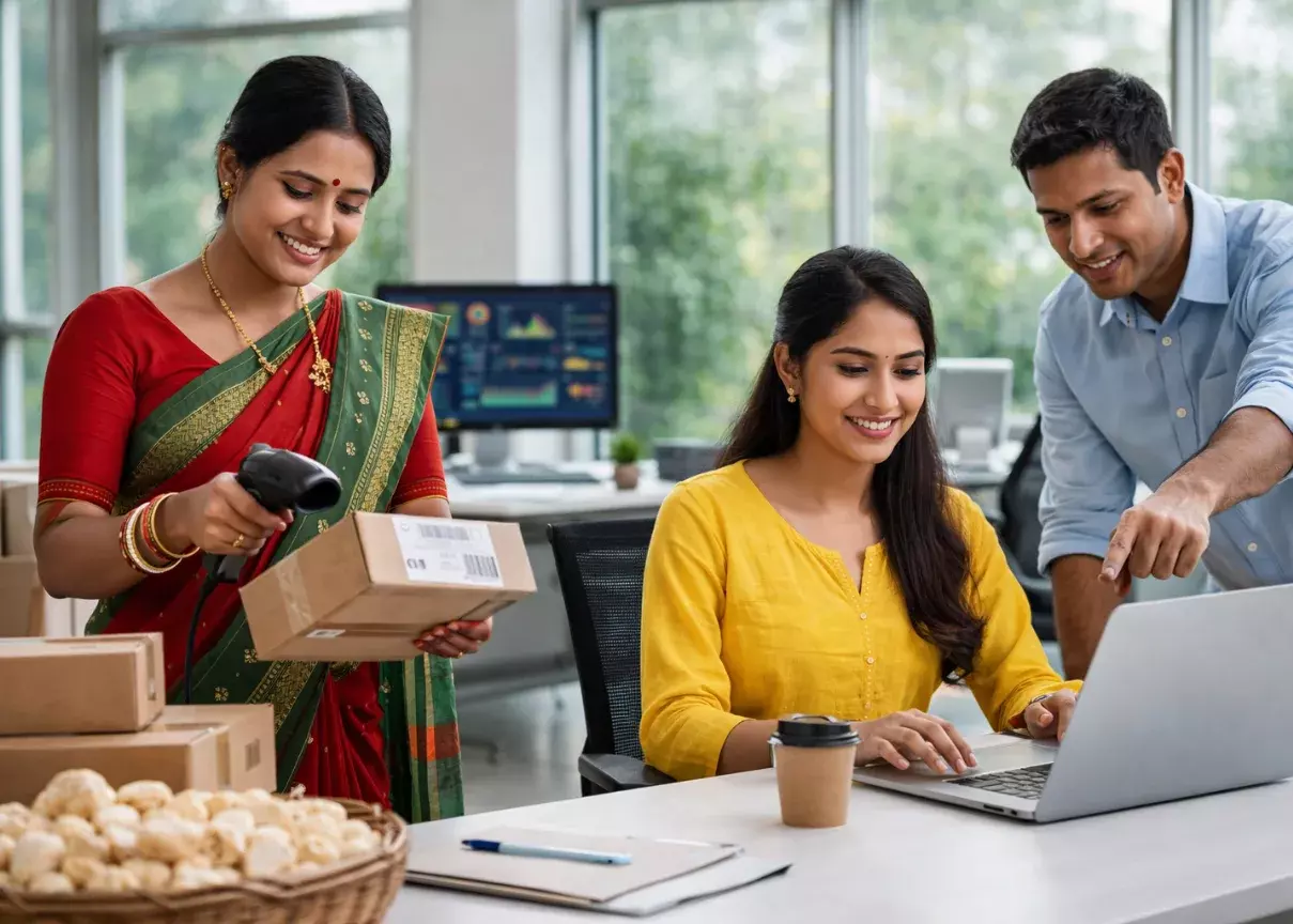 team working office packaging and laptop for sola wood flower and dry flowers export business team working office packaging and laptop for sola wood flower and dry flowers export business