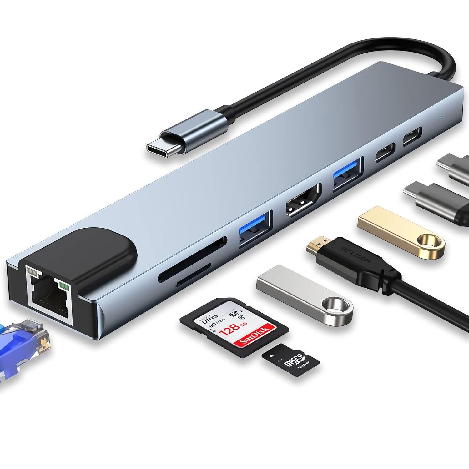 "Sleek and portable USB hub for expanding device connections." "Sleek and portable USB hub for expanding device connections."